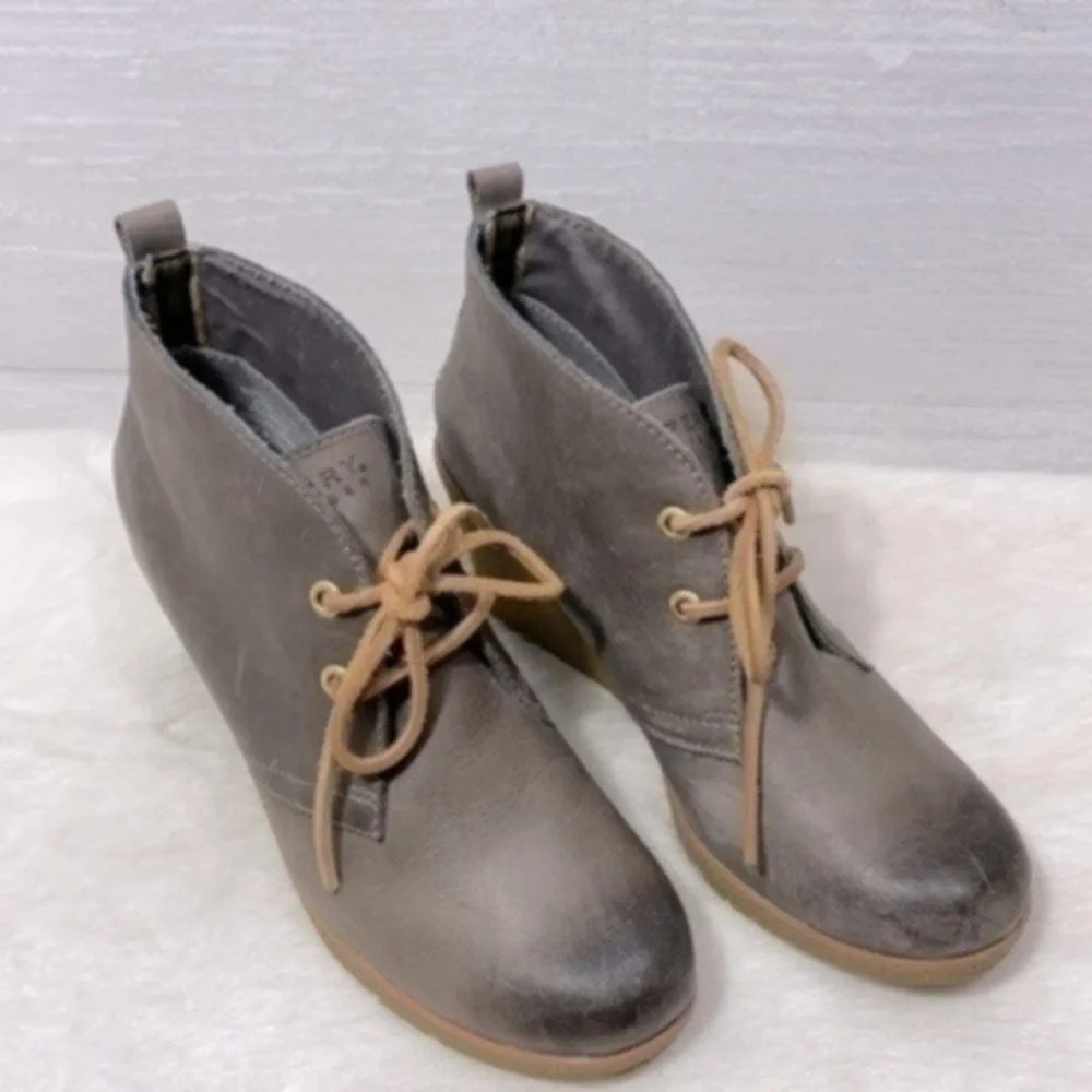 Sperry Women's Harlow Burnished Leather Wedge Bootie Size 7.5M Color GRAPHITE
